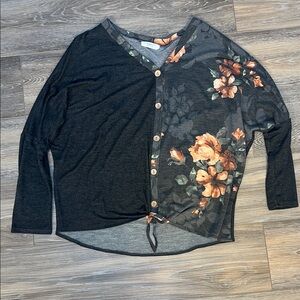 Elegant Floral Button-Down Shirt - Black and Orange